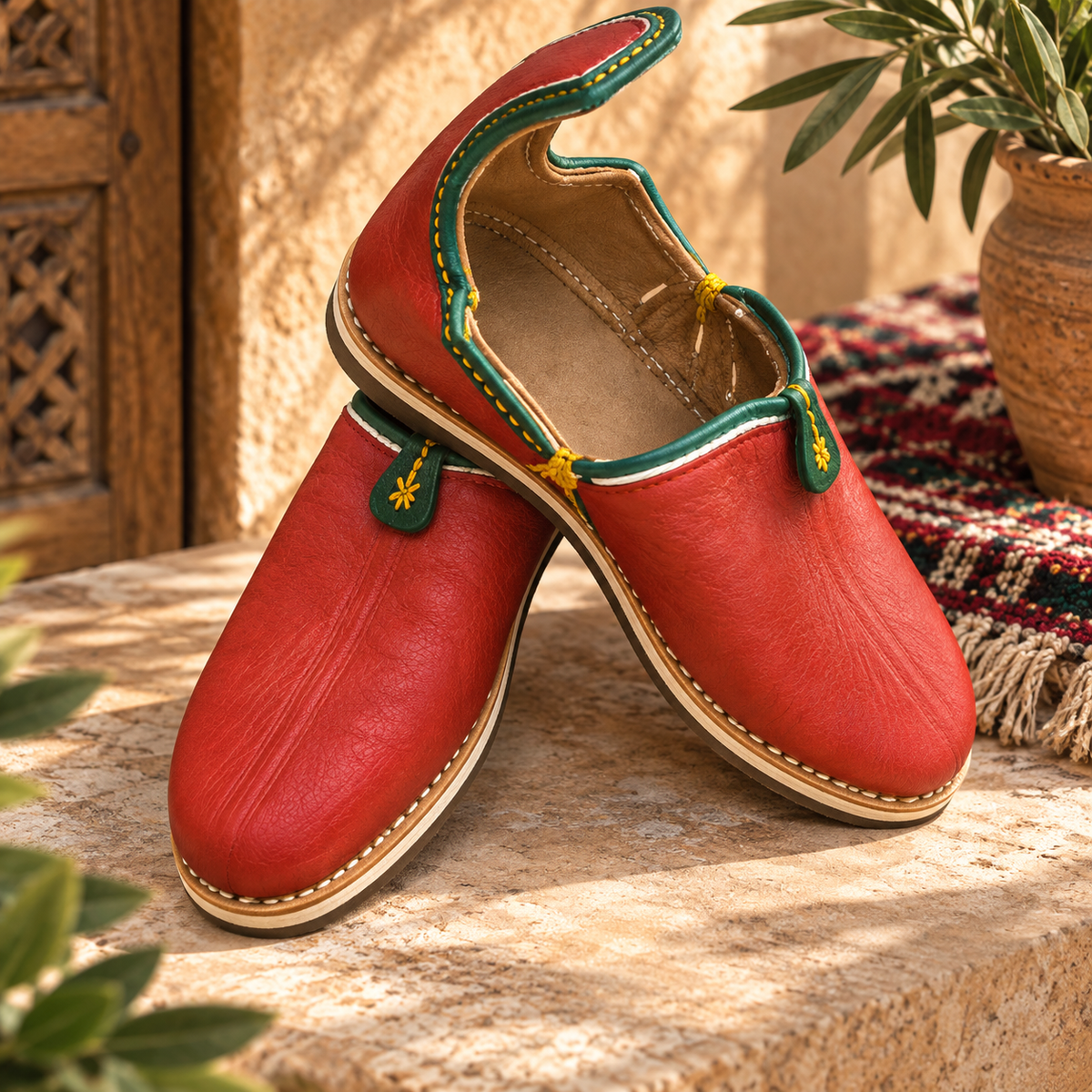 Handcrafted Moroccan Amazigh Leather Babouche – Tafraout Women’s Slippers