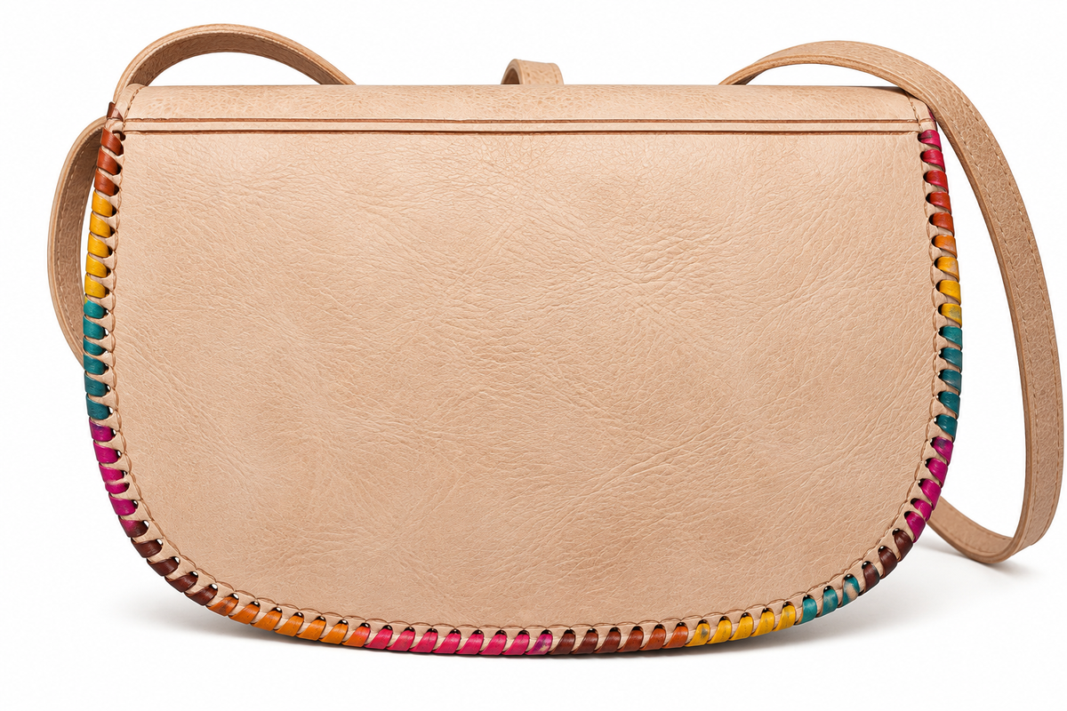 Handcrafted Moroccan Leather Crossbody Bag – Amazigh Camel & Floral Design