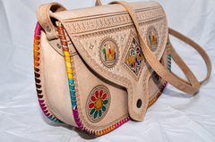 Handcrafted Moroccan Leather Crossbody Bag – Amazigh Camel & Floral Design