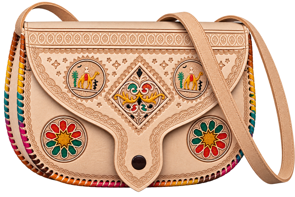 Handcrafted Moroccan Leather Crossbody Bag – Amazigh Camel & Floral Design
