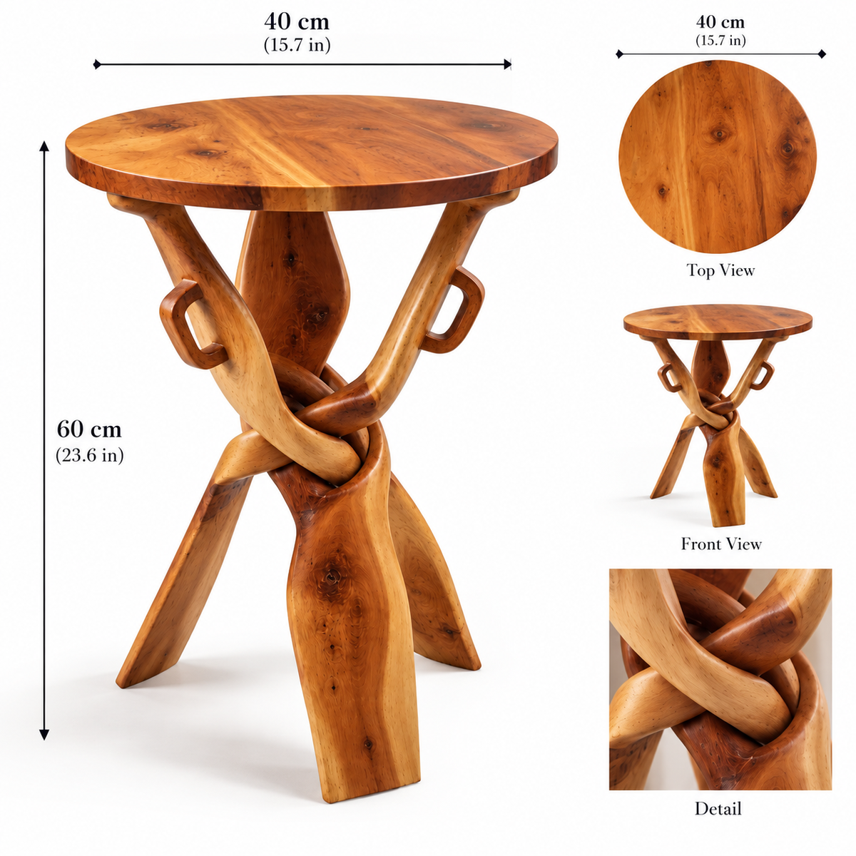 Handcrafted Moroccan Thuya Wood Side Table – Sculptural Interwoven Design