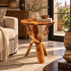 Handcrafted Moroccan Thuya Wood Side Table – Sculptural Interwoven Design