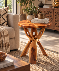 Handcrafted Moroccan Juniper Wood Side Table – 41 × 35 cm