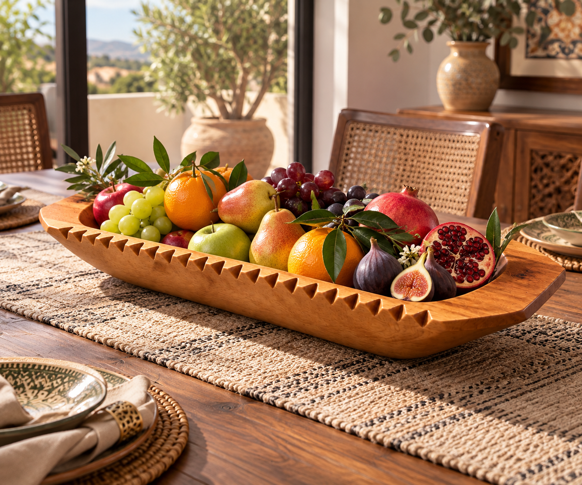 Handcrafted Moroccan Thuya Wood Serving Bowl – Carved Artisan Centerpiece