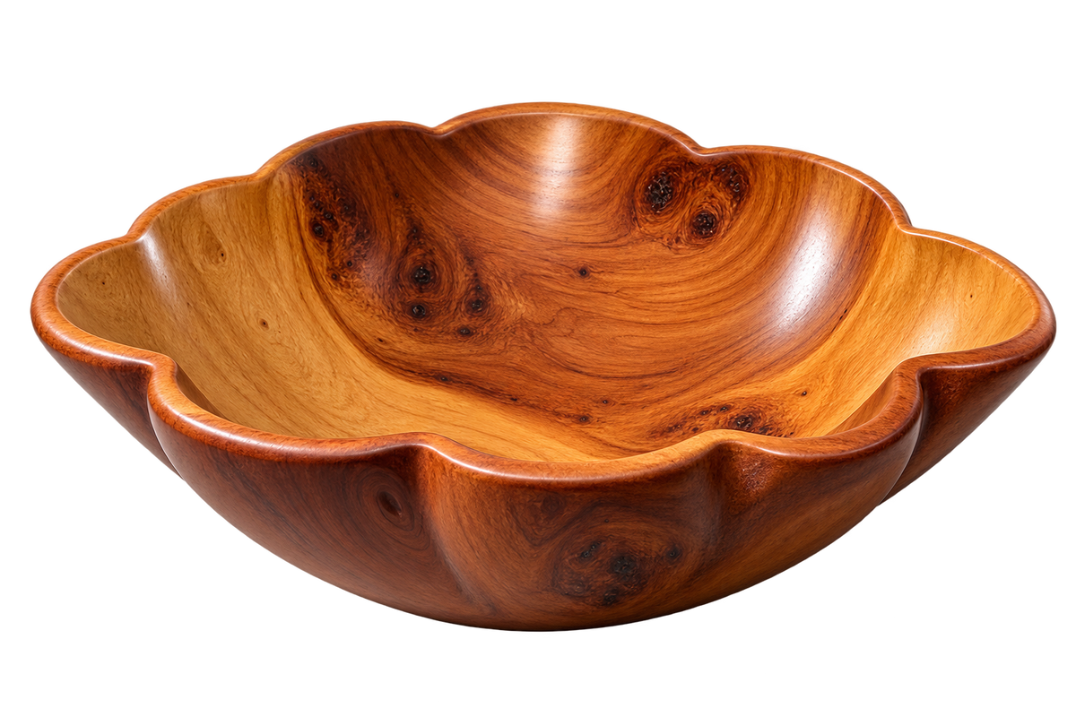 Handcrafted Moroccan Wooden Bowl – Sculptural Flower-Shaped Centerpiece