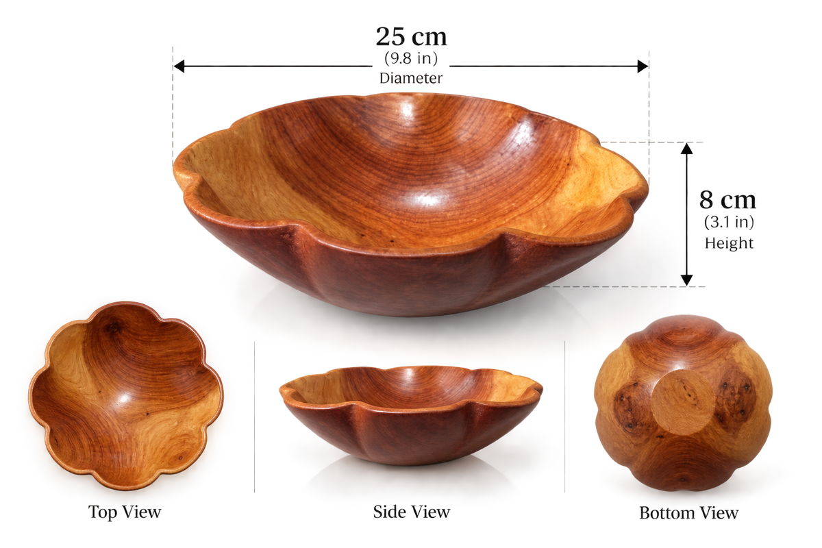 Handcrafted Moroccan Wooden Bowl – Sculptural Flower-Shaped Centerpiece