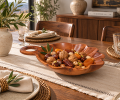 Handcrafted Moroccan Wooden Serving Bowl – Sculptural Leaf-Shaped Artisan Piece