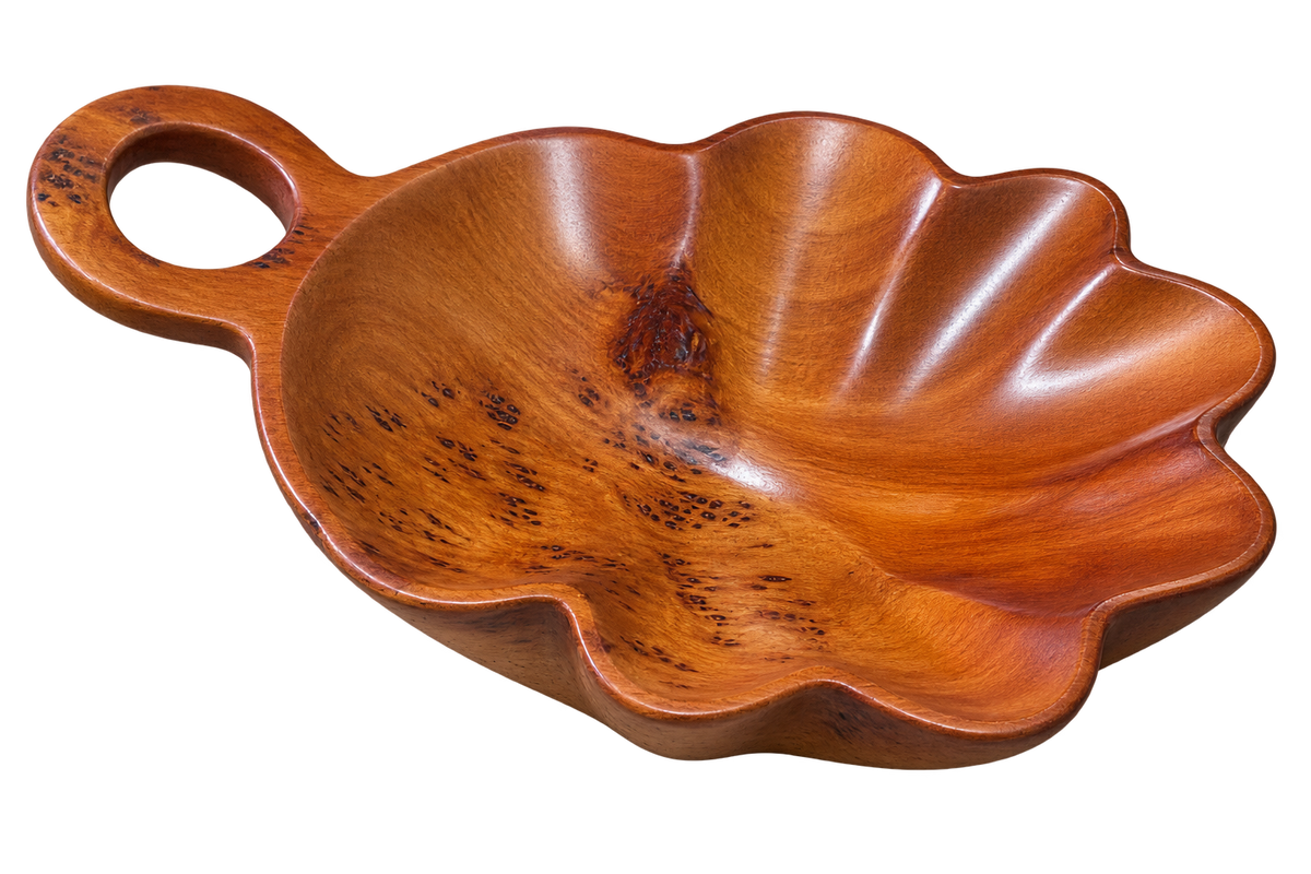 Handcrafted Moroccan Wooden Serving Bowl – Sculptural Leaf-Shaped Artisan Piece