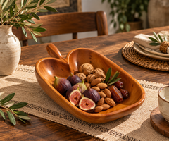 Handcrafted Moroccan Wooden Serving Bowl – Organic Artisan Bowl with Handle