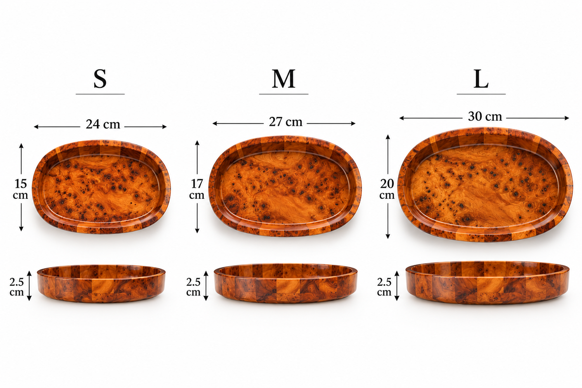 Set of 3 Handcrafted Moroccan Thuya Root Oval Trays – Natural Burl Wood