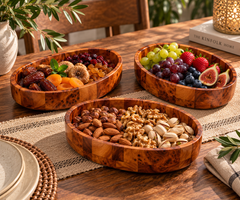 Set of 3 Handcrafted Moroccan Thuya Root Oval Trays – Natural Burl Wood
