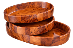 Set of 3 Handcrafted Moroccan Thuya Root Oval Trays – Natural Burl Wood