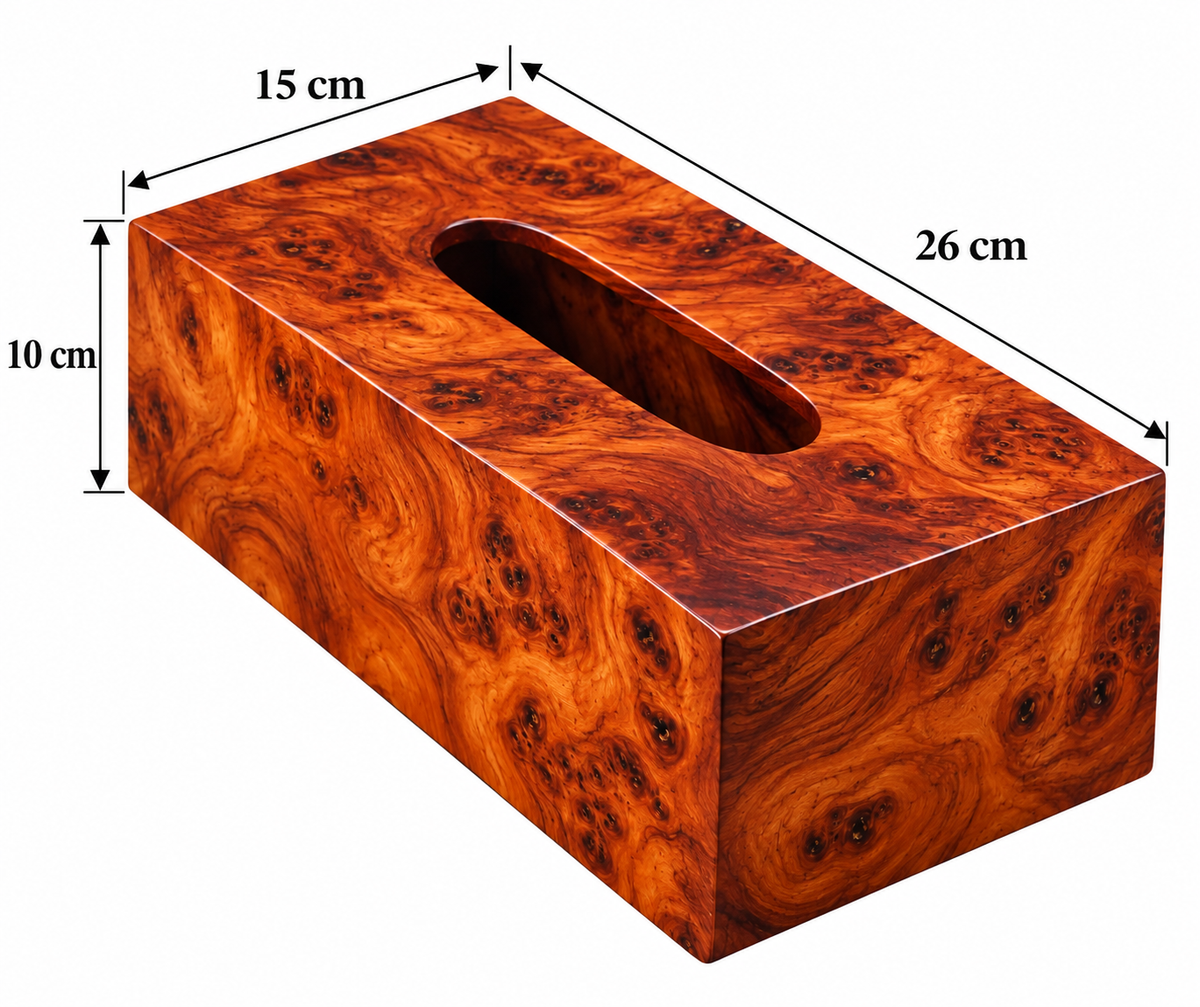 Handcrafted Moroccan Thuya Wood Tissue Box Cover – Natural Burl Grain