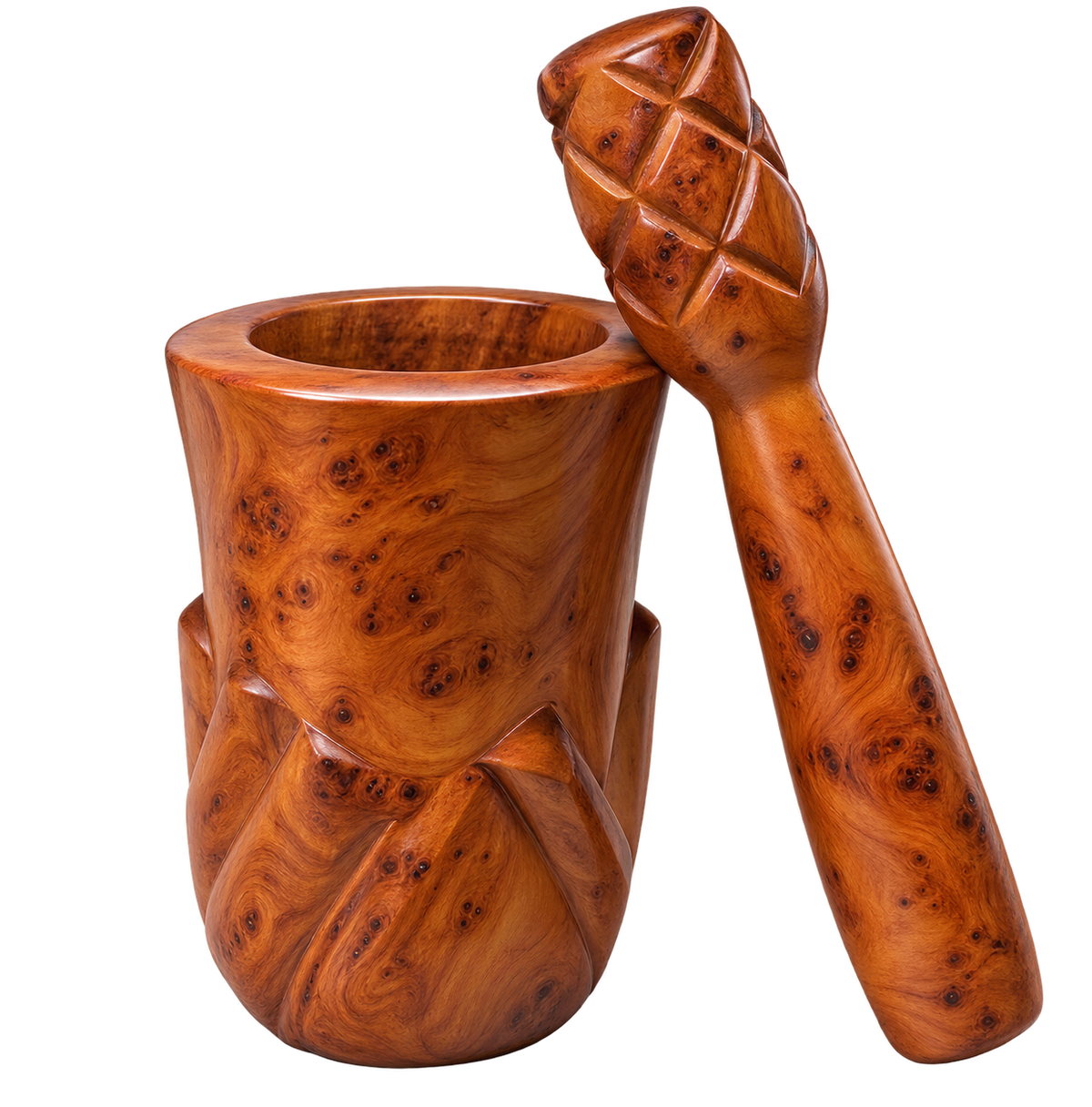 Handcrafted Moroccan Thuya Wood Mortar & Pestle – Artisan Burl Wood Set