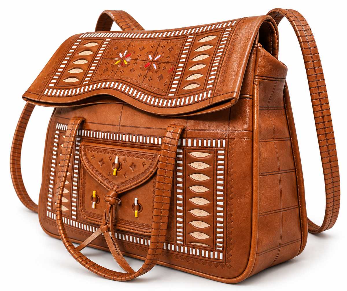 Handcrafted Moroccan Leather Shoulder Bag – Traditional Artisan Design