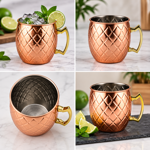 Hammered Copper Mug with Stainless Steel Interior – 500ml Insulated Drinkware