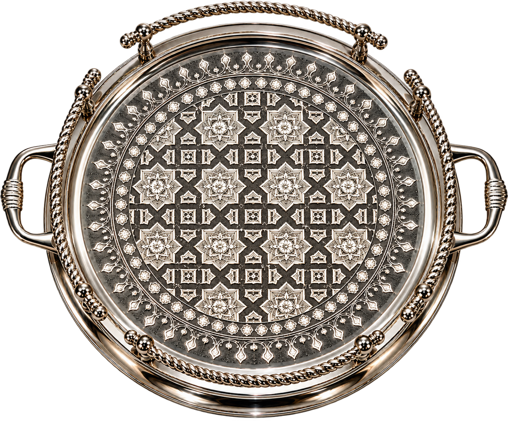Handcrafted Moroccan Silver-Plated Brass Serving Tray – 40, 45 & 50 cm