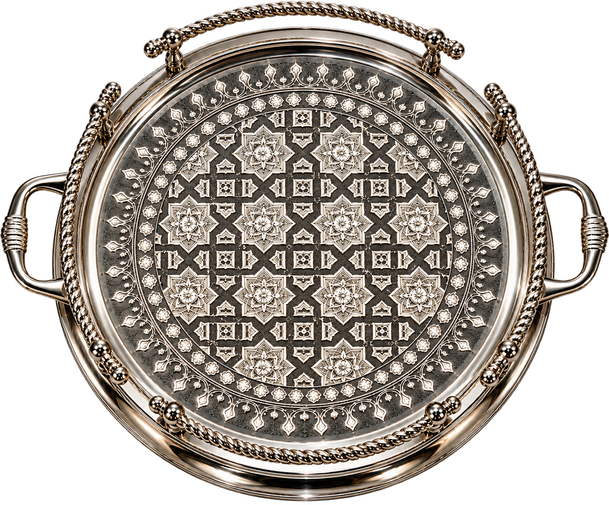 Handcrafted Moroccan Silver-Plated Brass Serving Tray – 40, 45 & 50 cm