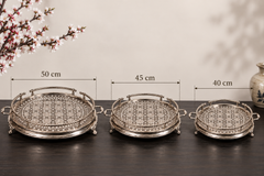 Handcrafted Moroccan Silver-Plated Brass Serving Tray – 40, 45 & 50 cm