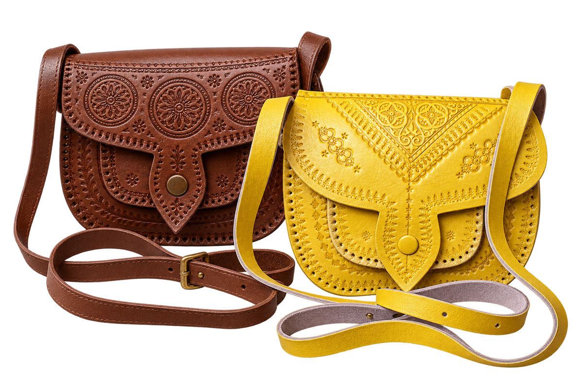 Handcrafted Moroccan Genuine Leather Crossbody Bag – Classic Tooled Design