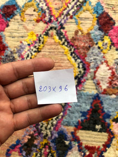 One-of-a-Kind Moroccan Boucherouite Rug – Colorful Handwoven Berber Rug – 203 × 96 cm