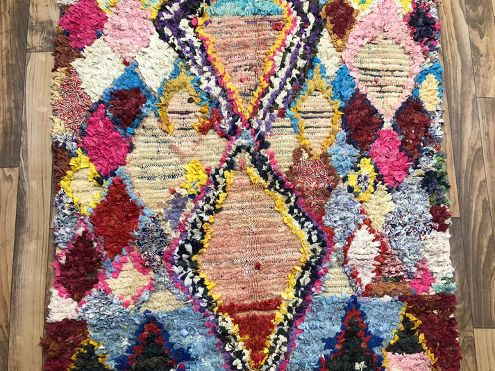 One-of-a-Kind Moroccan Boucherouite Rug – Colorful Handwoven Berber Rug – 203 × 96 cm