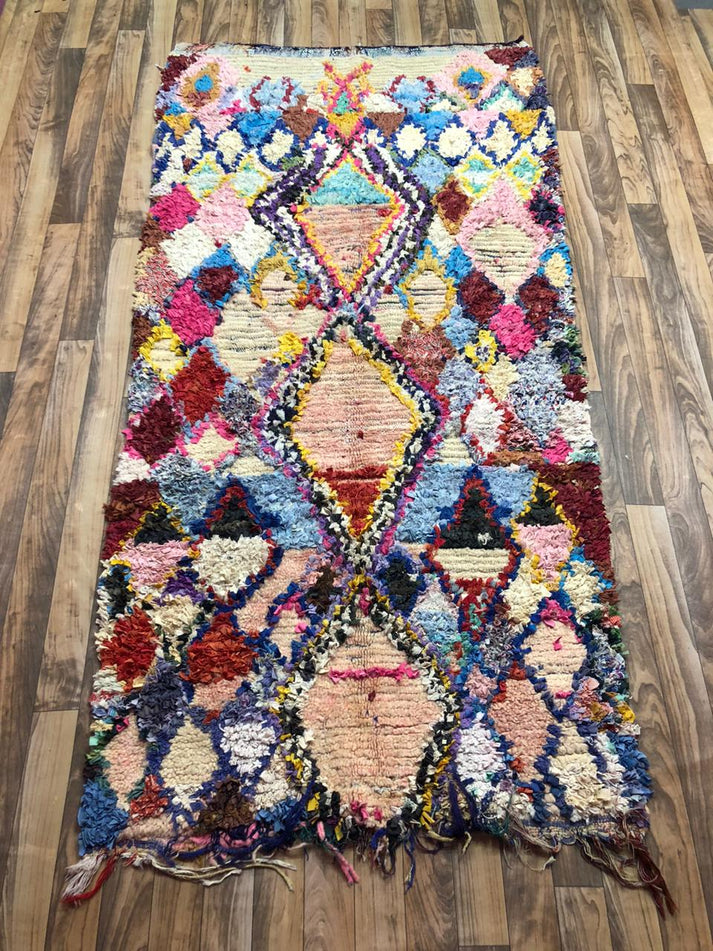 One-of-a-Kind Moroccan Boucherouite Rug – Colorful Handwoven Berber Rug – 203 × 96 cm