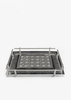 Handcrafted Moroccan Engraved Brass Serving Tray — Silver-Plated