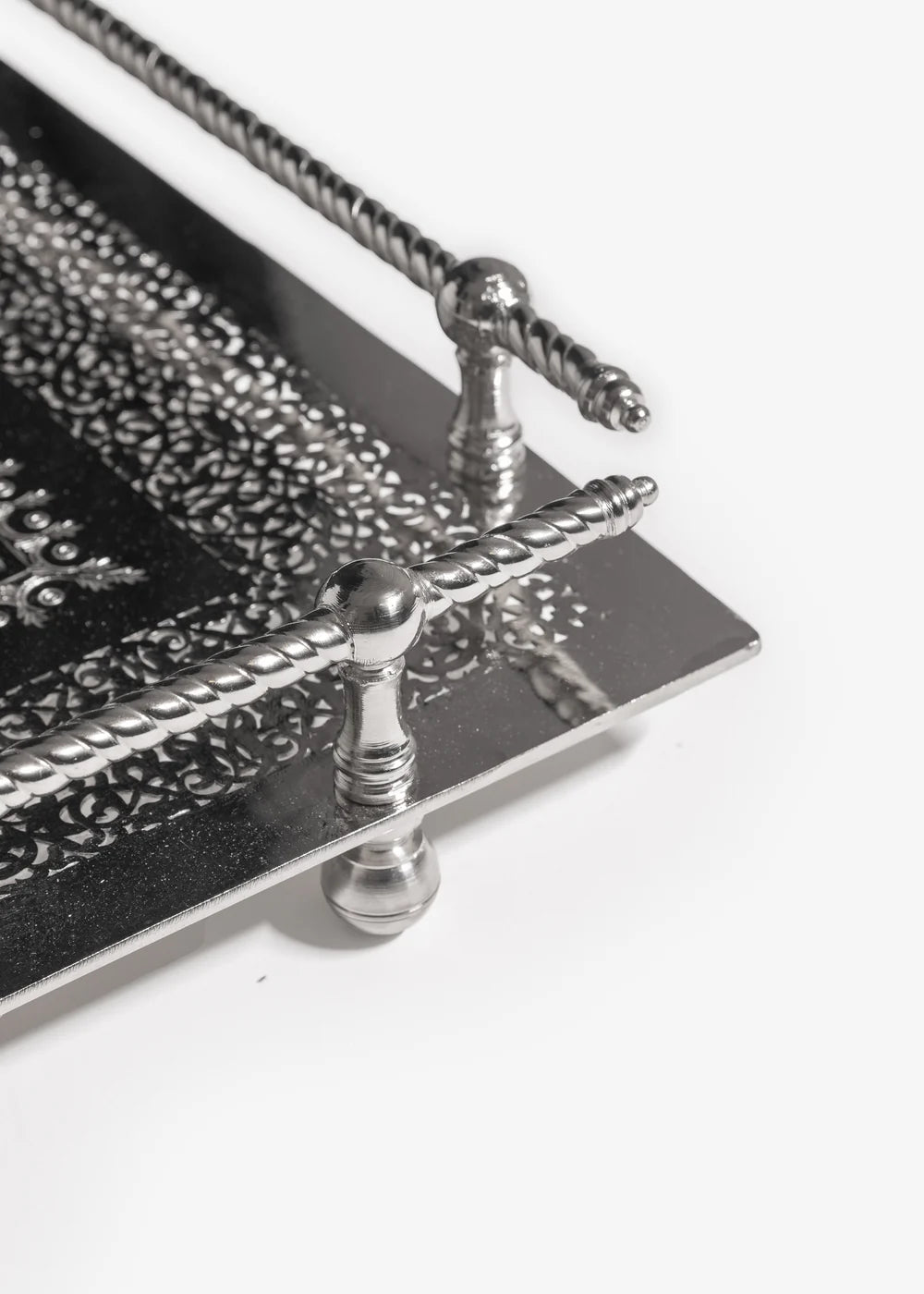 Handcrafted Moroccan Engraved Brass Serving Tray — Silver-Plated
