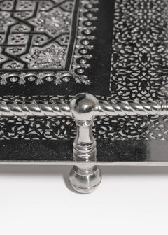 Handcrafted Moroccan Engraved Brass Serving Tray — Silver-Plated