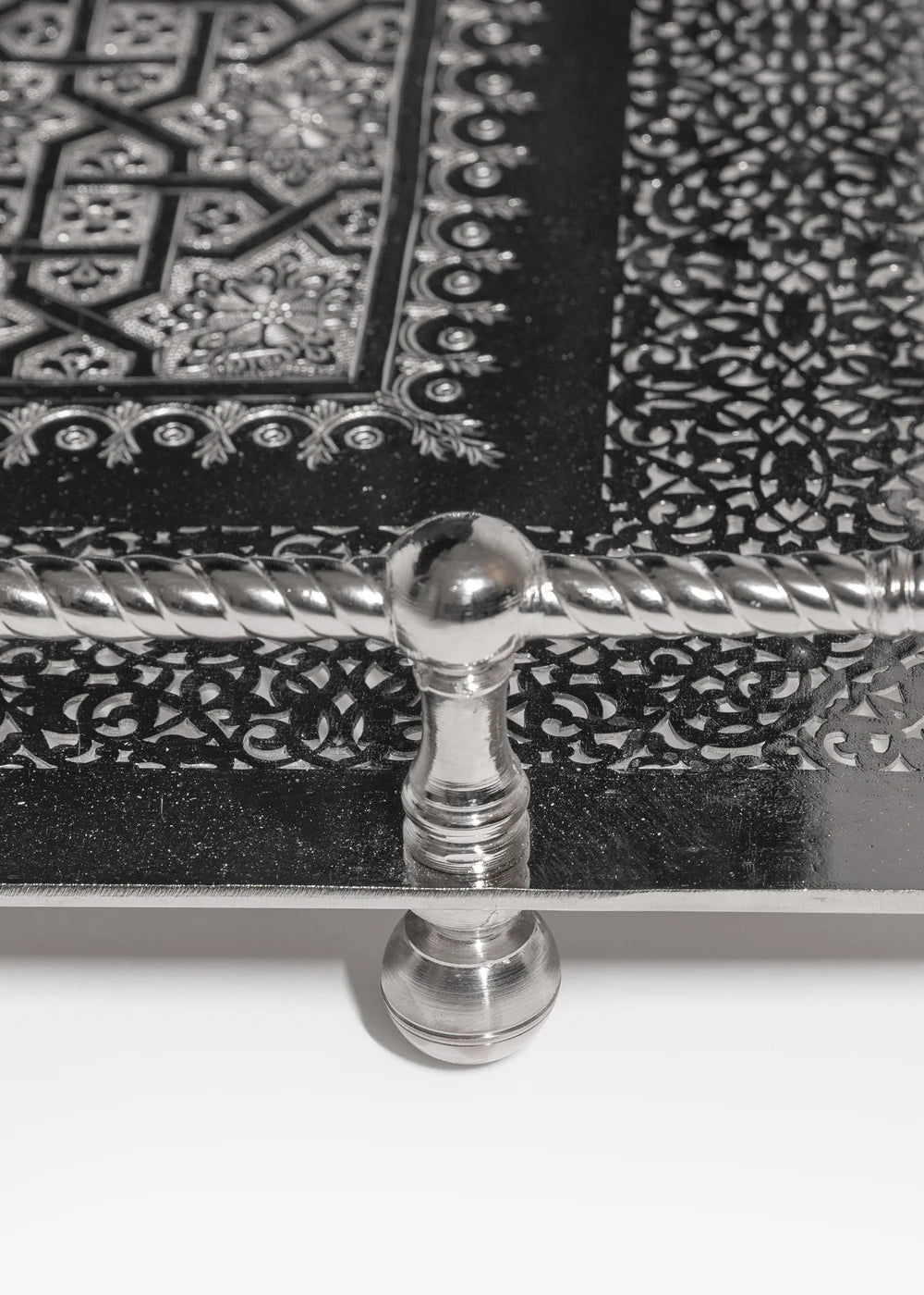 Handcrafted Moroccan Engraved Brass Serving Tray — Silver-Plated