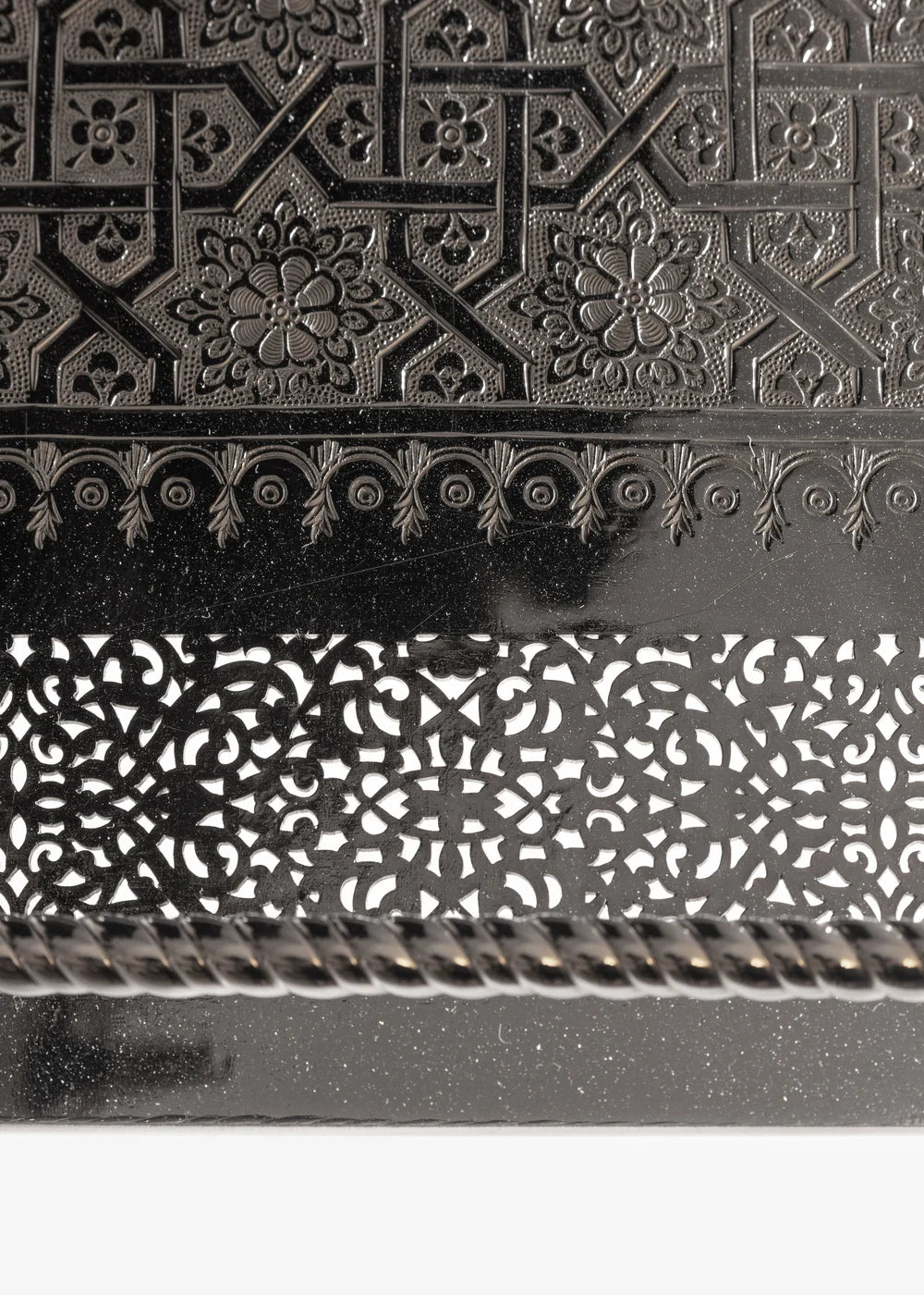 Handcrafted Moroccan Engraved Brass Serving Tray — Silver-Plated