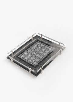 Handcrafted Moroccan Engraved Brass Serving Tray — Silver-Plated
