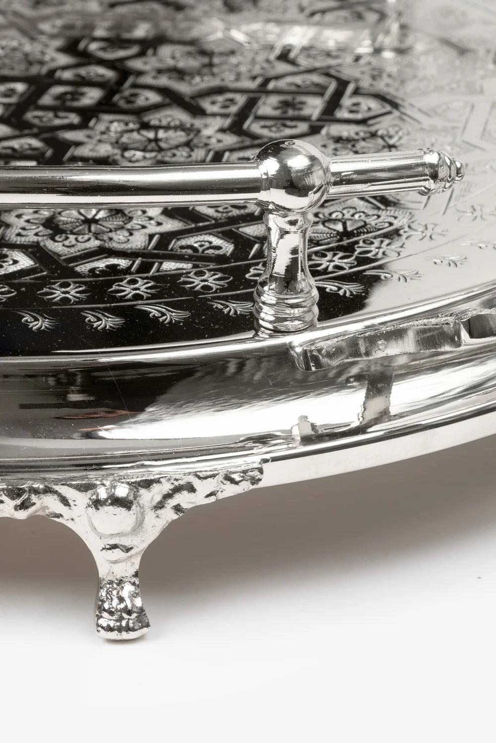 Handcrafted Moroccan Silver-Plated Brass Serving Tray – 40, 45 & 50 cm