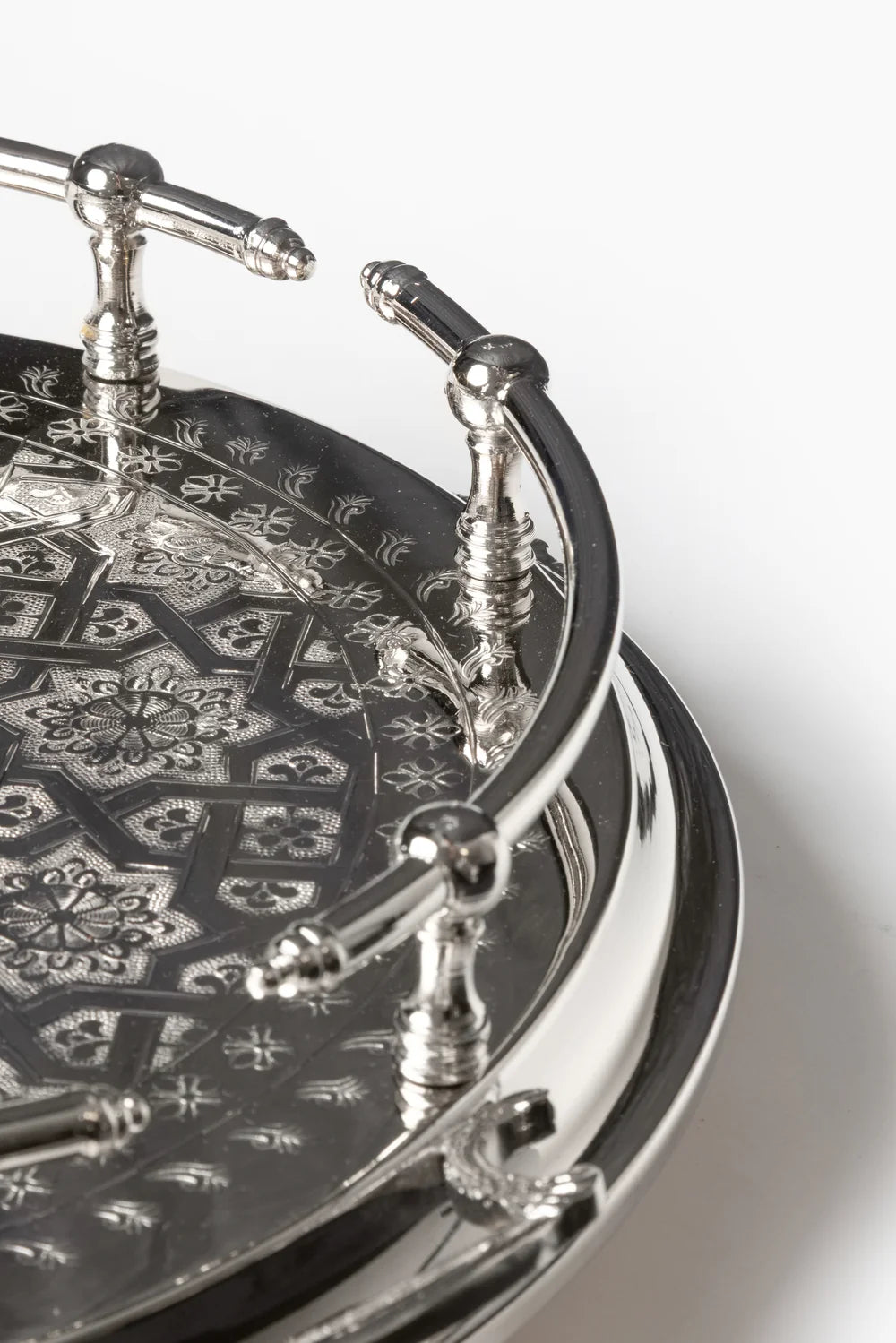 Handcrafted Moroccan Silver-Plated Brass Serving Tray – 40, 45 & 50 cm