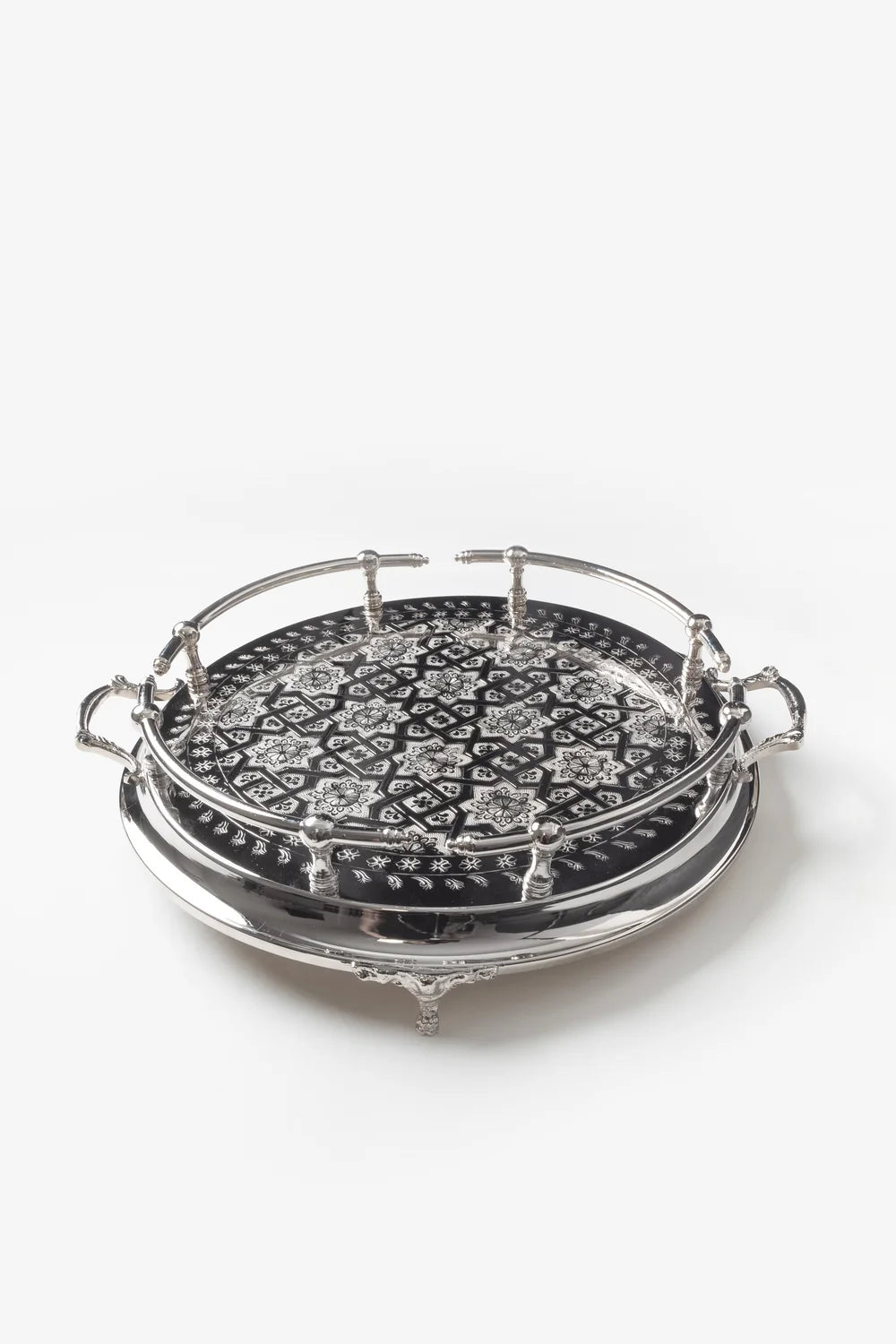 Handcrafted Moroccan Silver-Plated Brass Serving Tray – 40, 45 & 50 cm