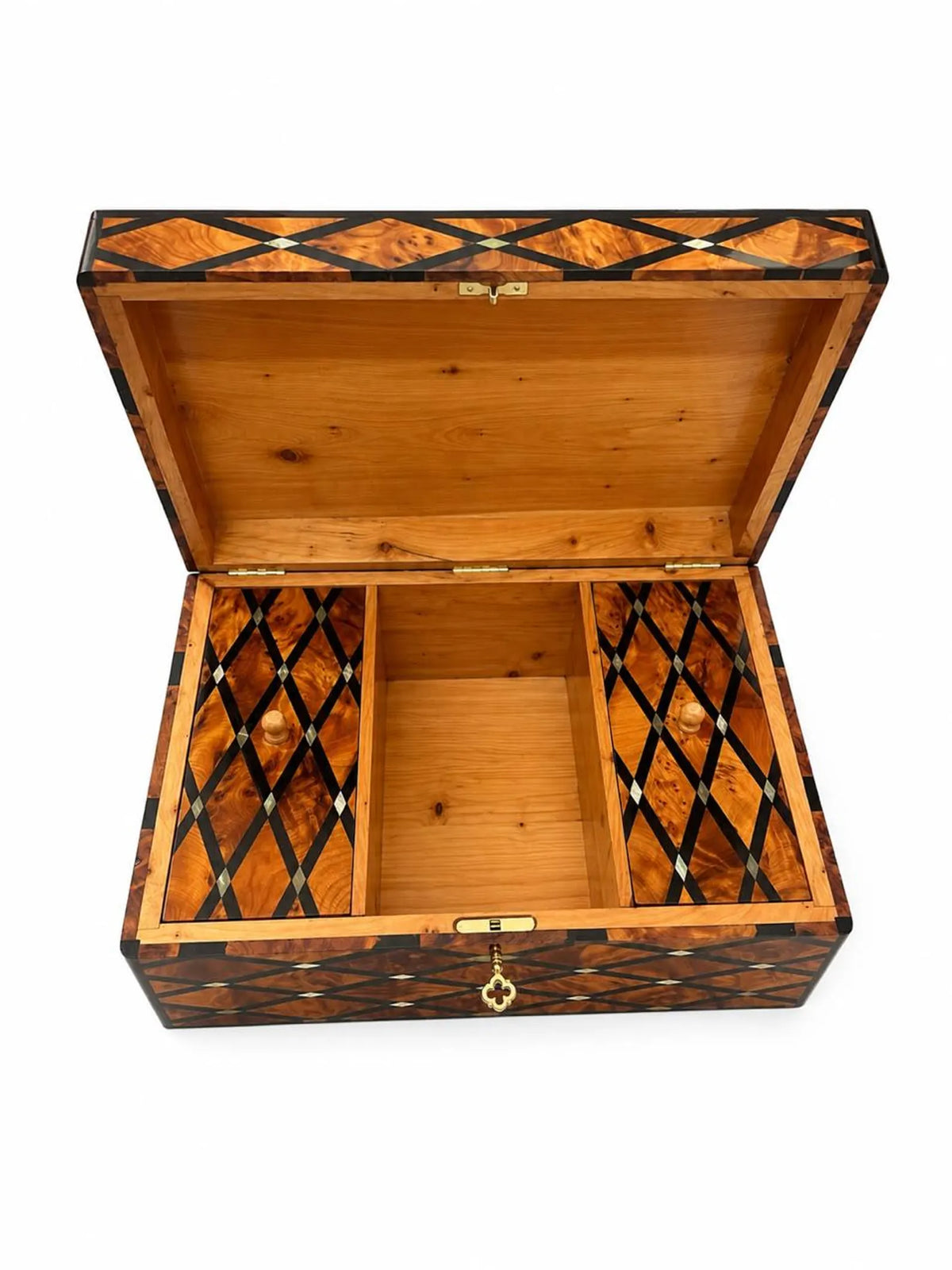 Large Moroccan Thuya Burl Jewelry Box with Mother-of-Pearl Marquetry