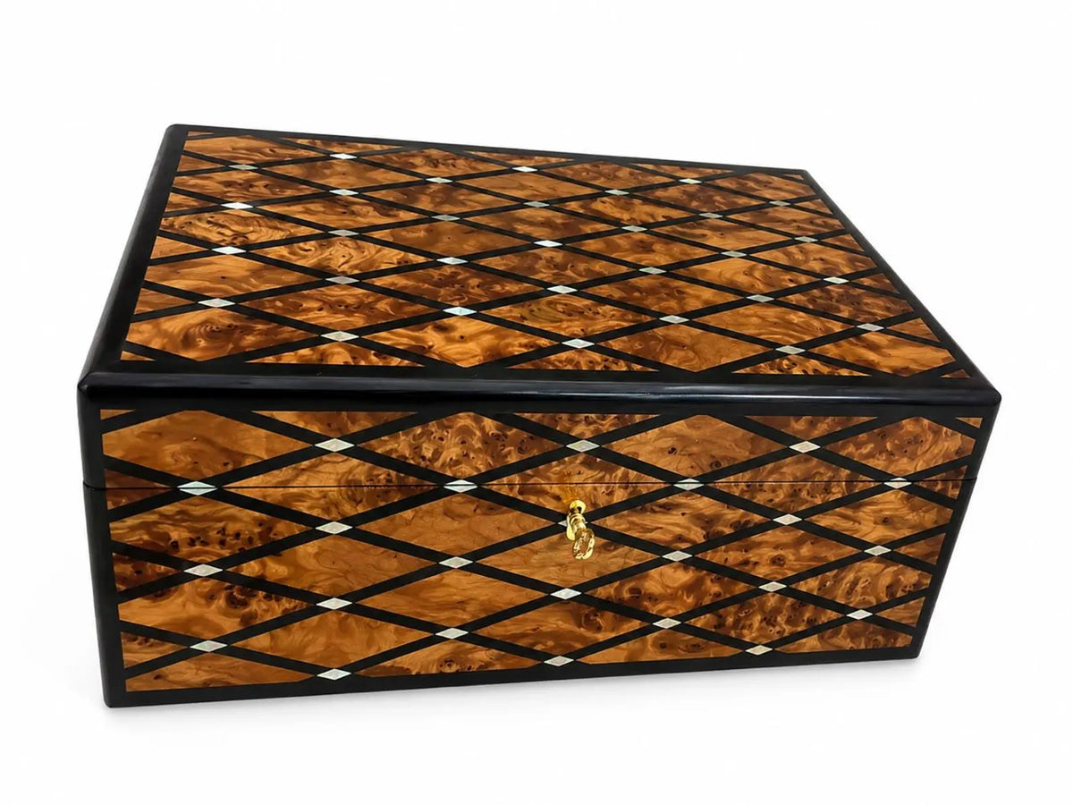 Large Moroccan Thuya Burl Jewelry Box with Mother-of-Pearl Marquetry