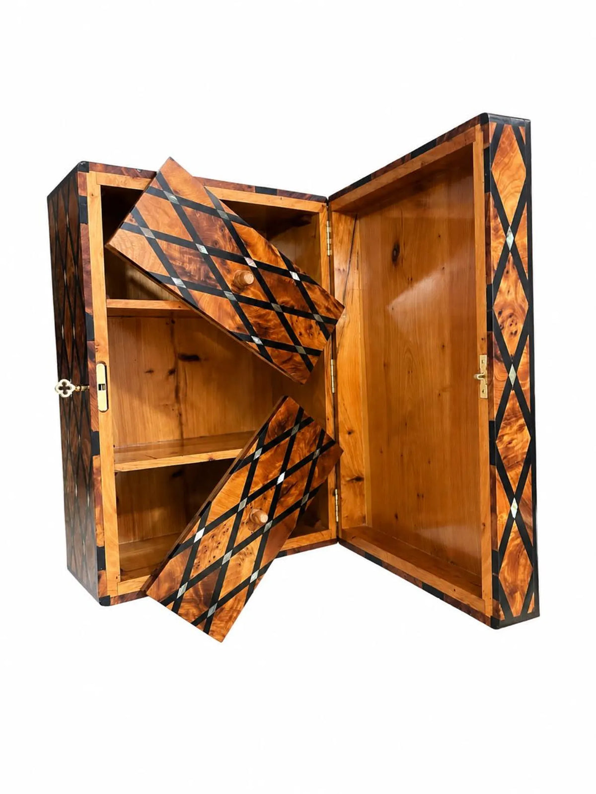 Large Moroccan Thuya Burl Jewelry Box with Mother-of-Pearl Marquetry