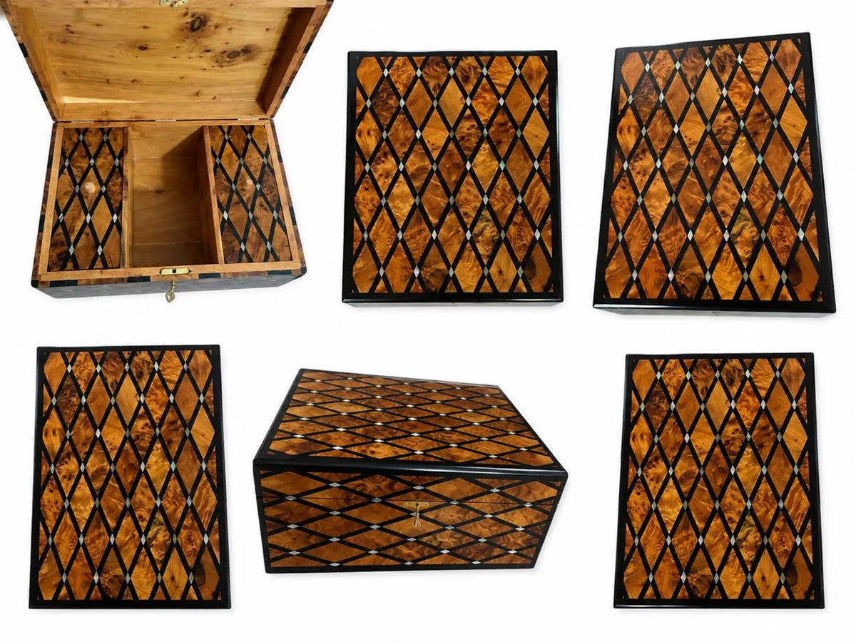 Large Moroccan Thuya Burl Jewelry Box with Mother-of-Pearl Marquetry