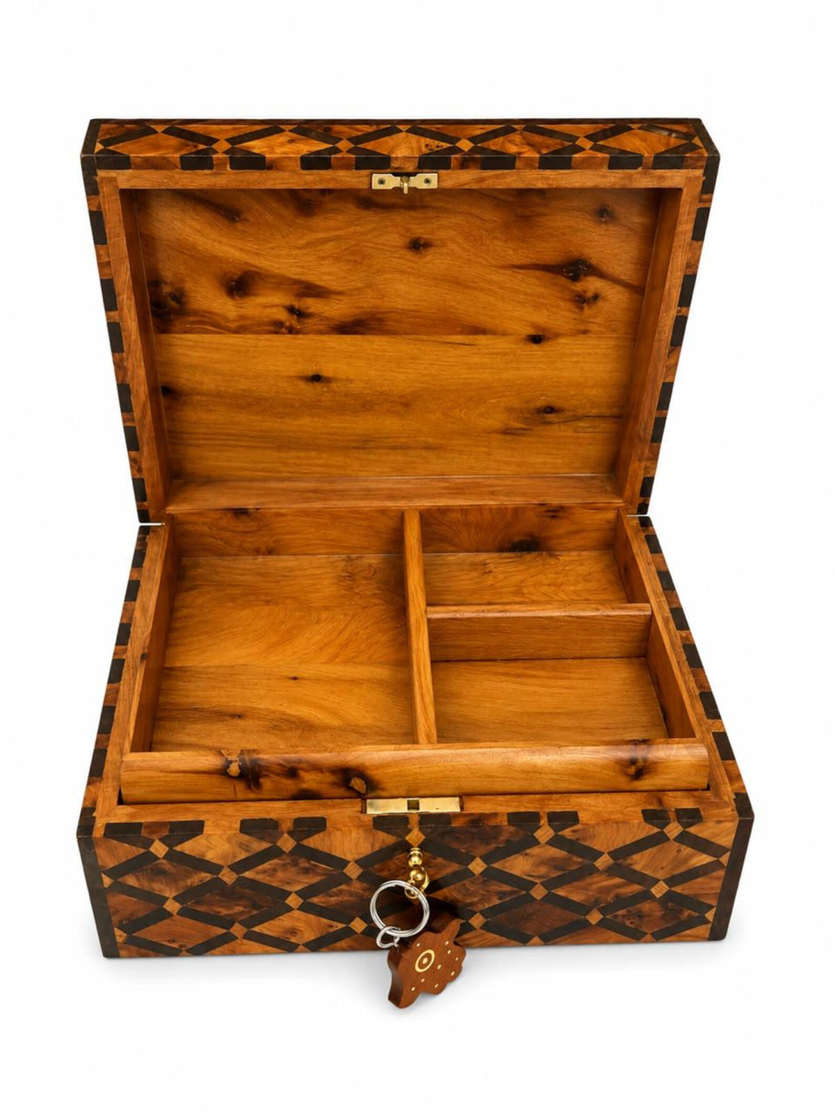 Handcrafted Moroccan Thuya Burl Jewelry Box with Mother-of-Pearl Inlay