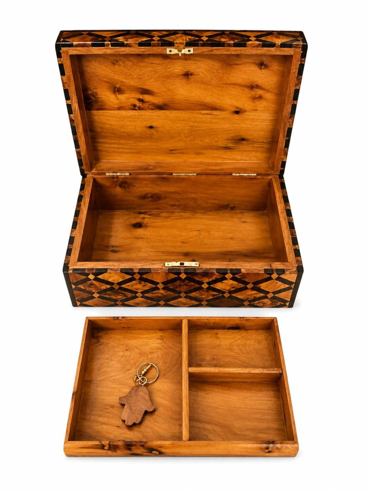 Handcrafted Moroccan Thuya Burl Jewelry Box with Mother-of-Pearl Inlay