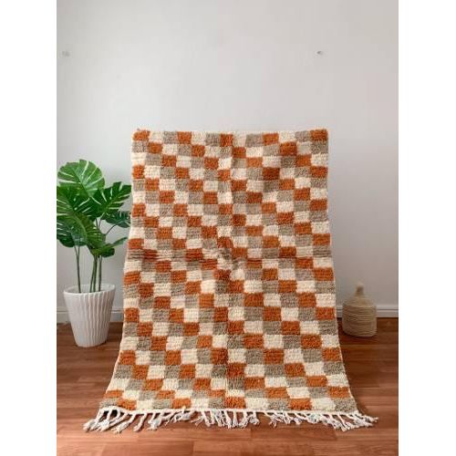 Handwoven Moroccan Checkered Wool Rug — One-of-a-Kind Artisan Piece