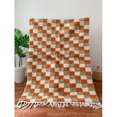 Handwoven Moroccan Checkered Wool Rug — One-of-a-Kind Artisan Piece