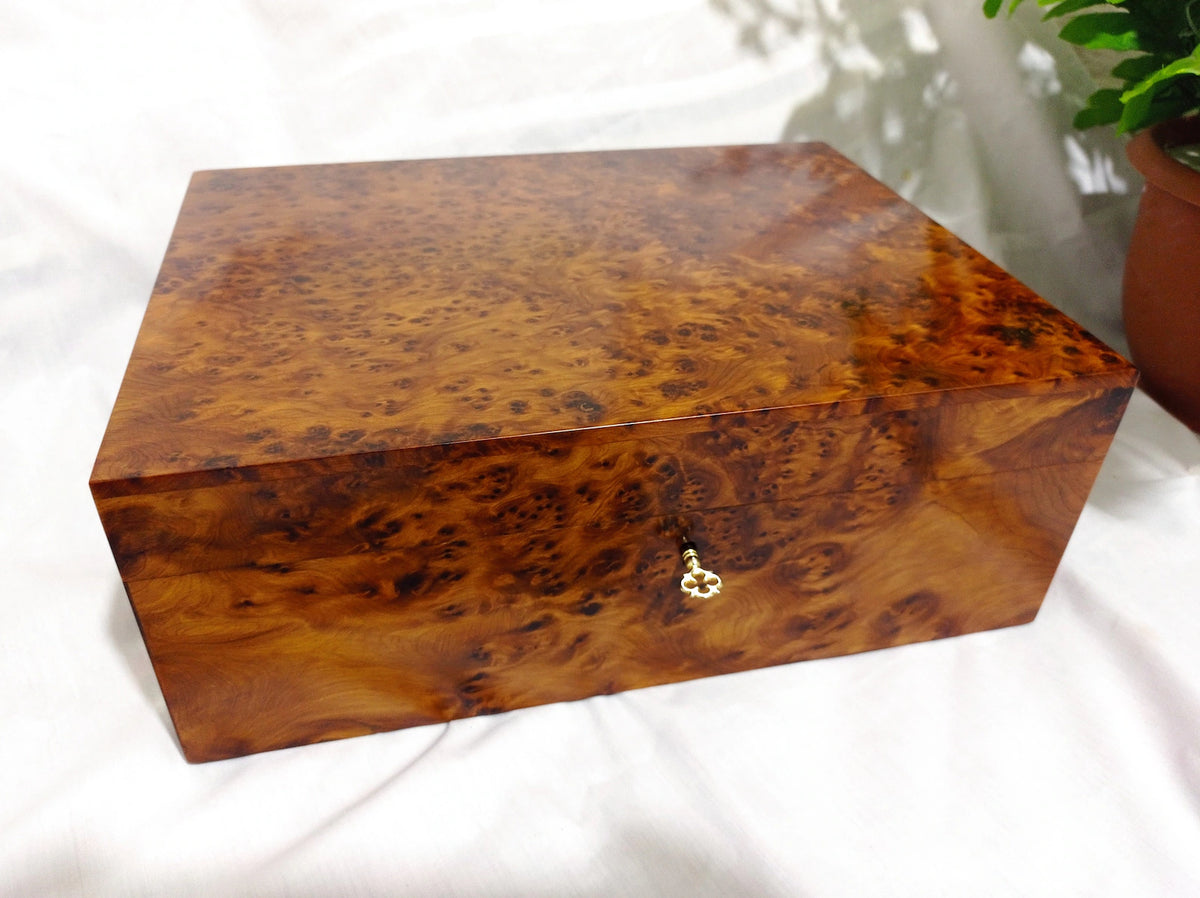 Large Moroccan Thuya Burl Jewelry Box — Handcrafted in Essaouira