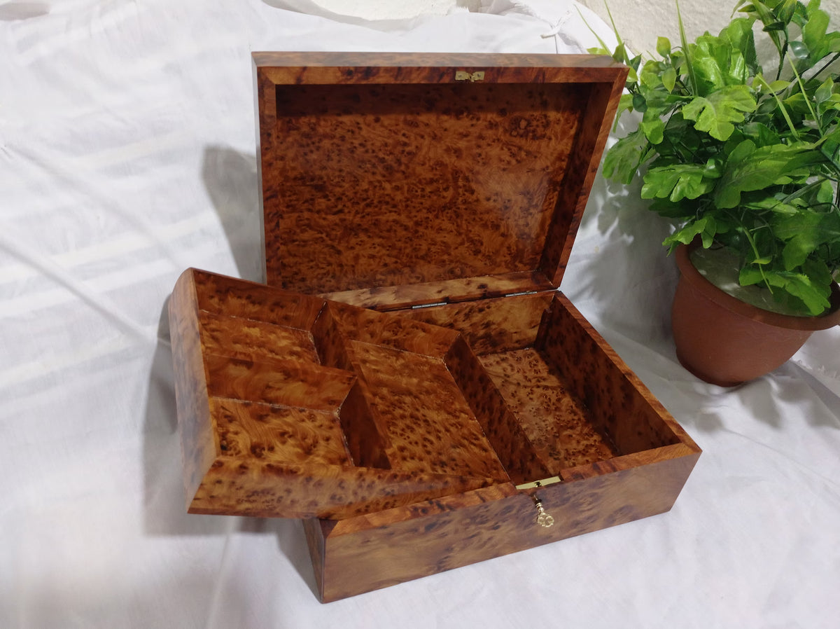 Large Moroccan Thuya Burl Jewelry Box — Handcrafted in Essaouira