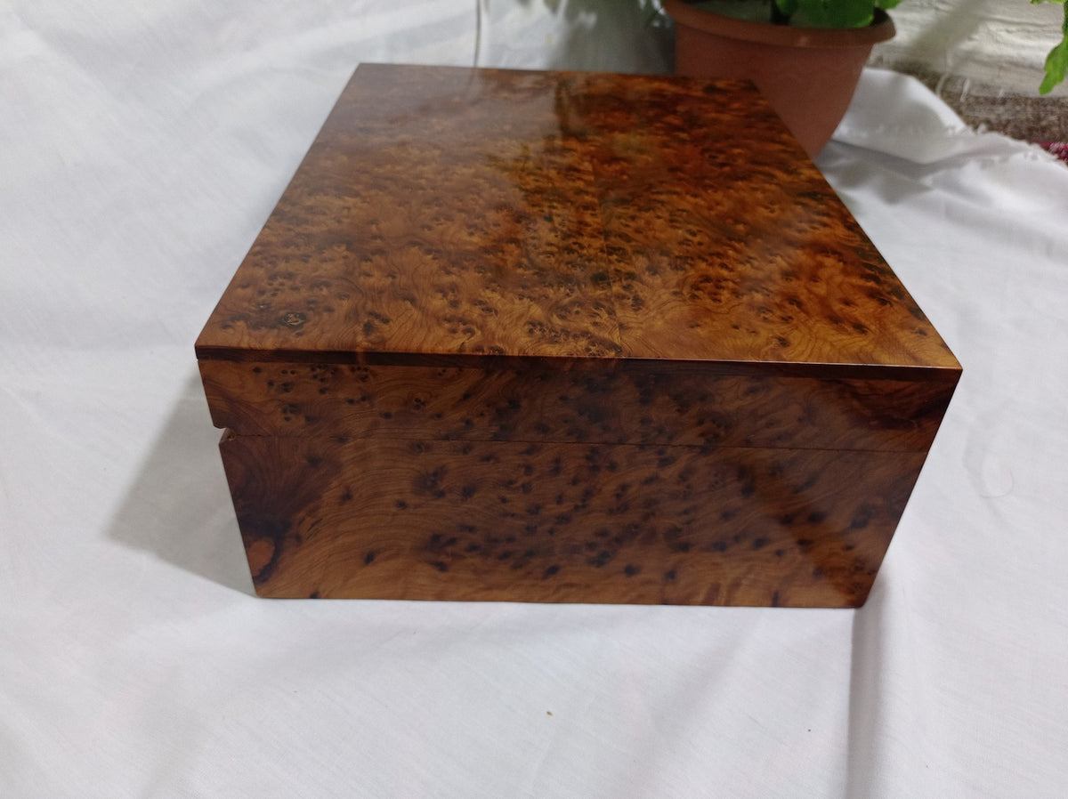 Large Moroccan Thuya Burl Jewelry Box — Handcrafted in Essaouira