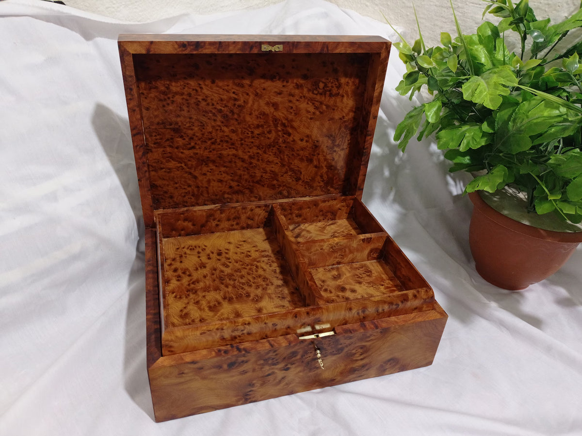 Large Moroccan Thuya Burl Jewelry Box — Handcrafted in Essaouira